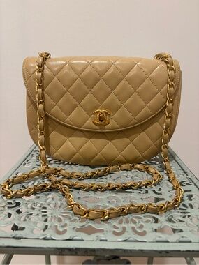Chanel Quilted half moon flap Bag in Beige/tan